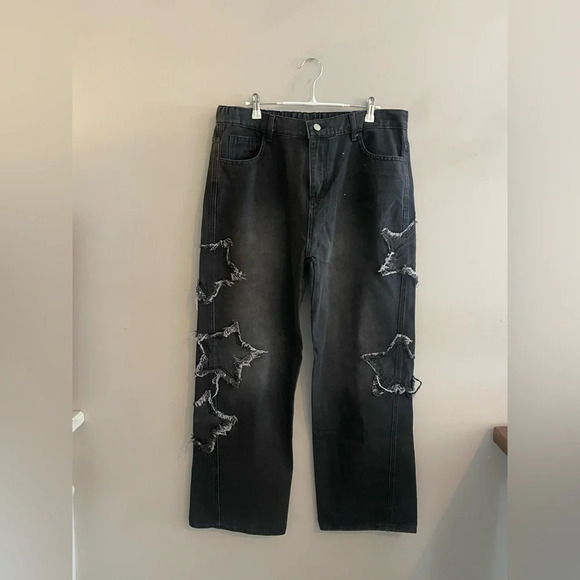 Denim - Unbranded Black Jeans with Distressed Stars